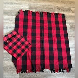 Red black buffalo check throw & two pillow covers. Throw 48 x 54 coverings  17”